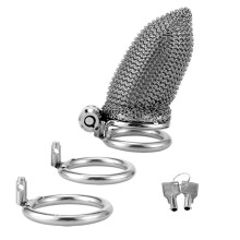 Stainless Steel Mesh Male Chastity Cage Smooth and Light Soft Armor Penis Urethral Lock Fetish Restrain Adult Sex Toys for Men White Long 40Mm
