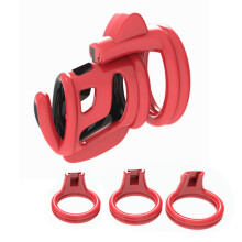 Pink Cock Lock Contrast Color Hole Male Chastity Device Cock Cage Penis Ring Sex Toys with 4 Penis Ring Adult Game for Men Black One Size