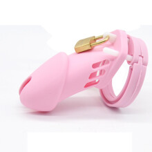 Male Chastity Cage Sex Toys Brass Lock Locking Small/Standard Flat Chastity Cage Belt Cock Ring Lock Penis Rings Men Adult Goods Pink L