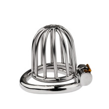 Stainless Steel Stealth Lock Male Chastity Device Cock Cage Fetish Penis Lock Cock Ring Sex Toys Men Penis Urethral Adult Game White Arc Ring 40Mm