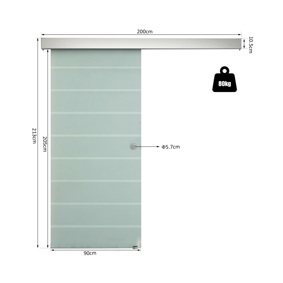 Glass Sliding Door 90cm Frosted Tempered with Stripe Design Round Handle Hardware Track for Smooth Operation-image-OPC-PMY88QY-NEW