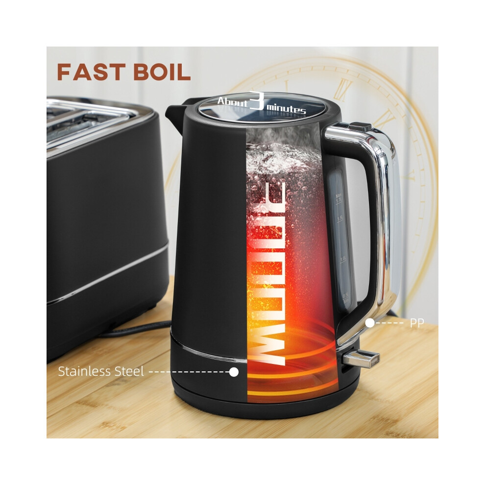 Black Kettle & Toaster Set 1.7L 3000W Fast Boiling 2 Slice Toaster with 6 Level Browning Defrost & Reheat Functions-image-OPC-PMY89JG-NEW