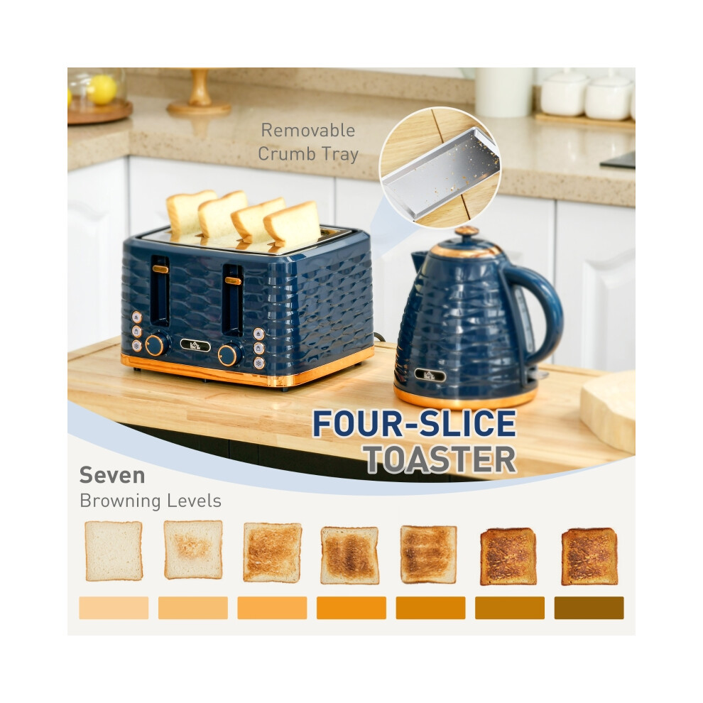 Electric Kettle & Toaster Set 3000W 1.7L Rapid Boil 4 Slice Toaster with 7 Adjustable Browning Levels Blue Finish-image-OPC-PMY89KY-NEW