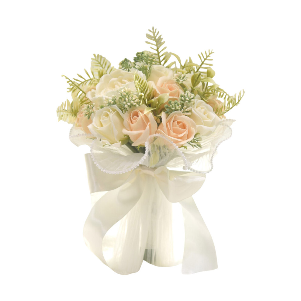 Handmade Bride Bouquet with Artificial Roses Peony in-Champagne-image-OPC-PMY8CVP-NEW