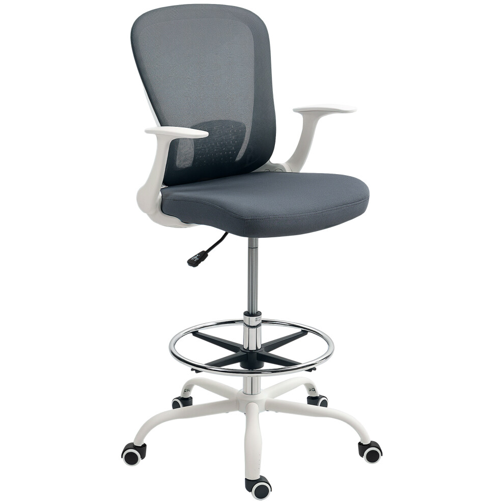 Ergonomic Mesh Drafting Chair with Flip-up Armrests Adjustable Foot Ring Grey for Comfortable Office Use-image-OPC-PMY8RJB-NEW