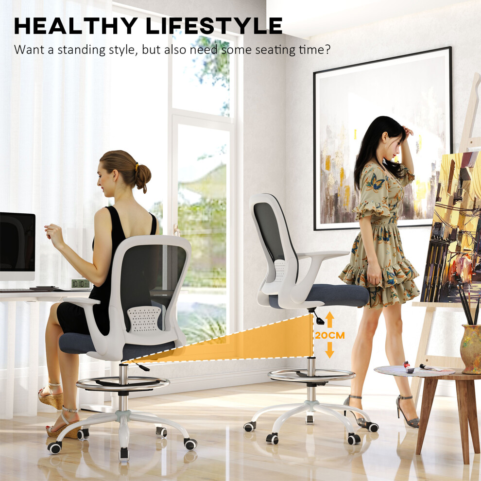 Ergonomic Drafting Chair with Mesh Back Flip-up Armrests Adjustable Foot Ring Grey Ideal for Artists & Designers-image-OPC-PMY8RMH-NEW