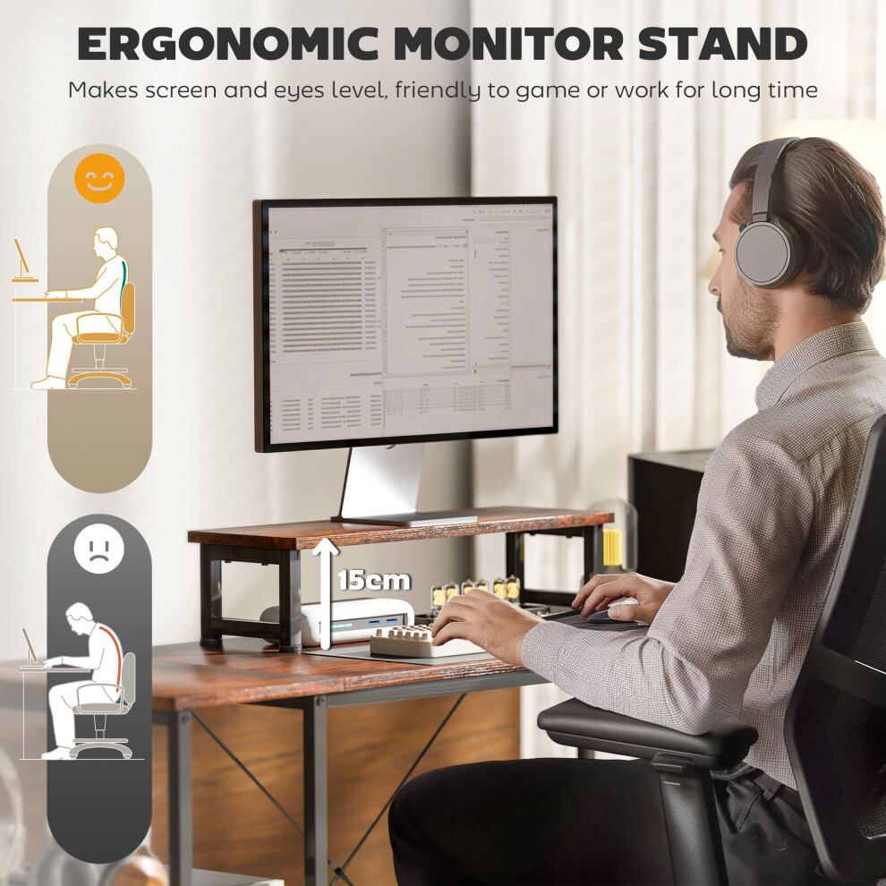 240cm Two Person L Shaped Desk with Adjustable Shelf Storage Bag & Monitor Stand Rustic Brown Corner Office Desk-image-OPC-PMY8RPC-NEW