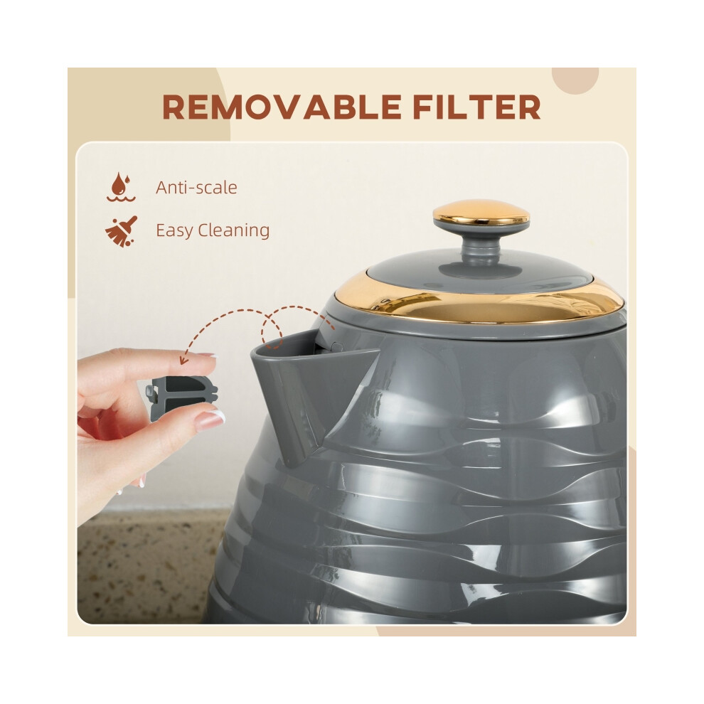 Honeycomb Design 3kW Rapid Boil Kettle Grey 1.7L Cordless Electric Water Heating with Boil-Dry Protection-image-OPC-PMY8V6M-NEW