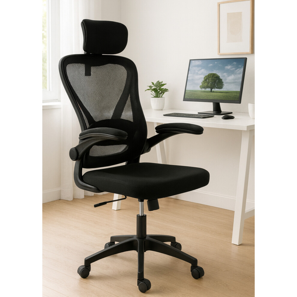 Your Price Furniture Litton Black Home Office Chair Mesh Back Ergonomic Computer Desk Swivel Chair Adjustable Height, Adjustable Lumbar Support And Padded Arm Rests