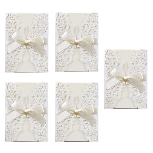 5 invitations d'anniversaire avec découpes et nœuds (blanches) 1