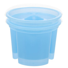 2 plastic kwastenbakken, verfblikken, schoonmaakgereedschap
