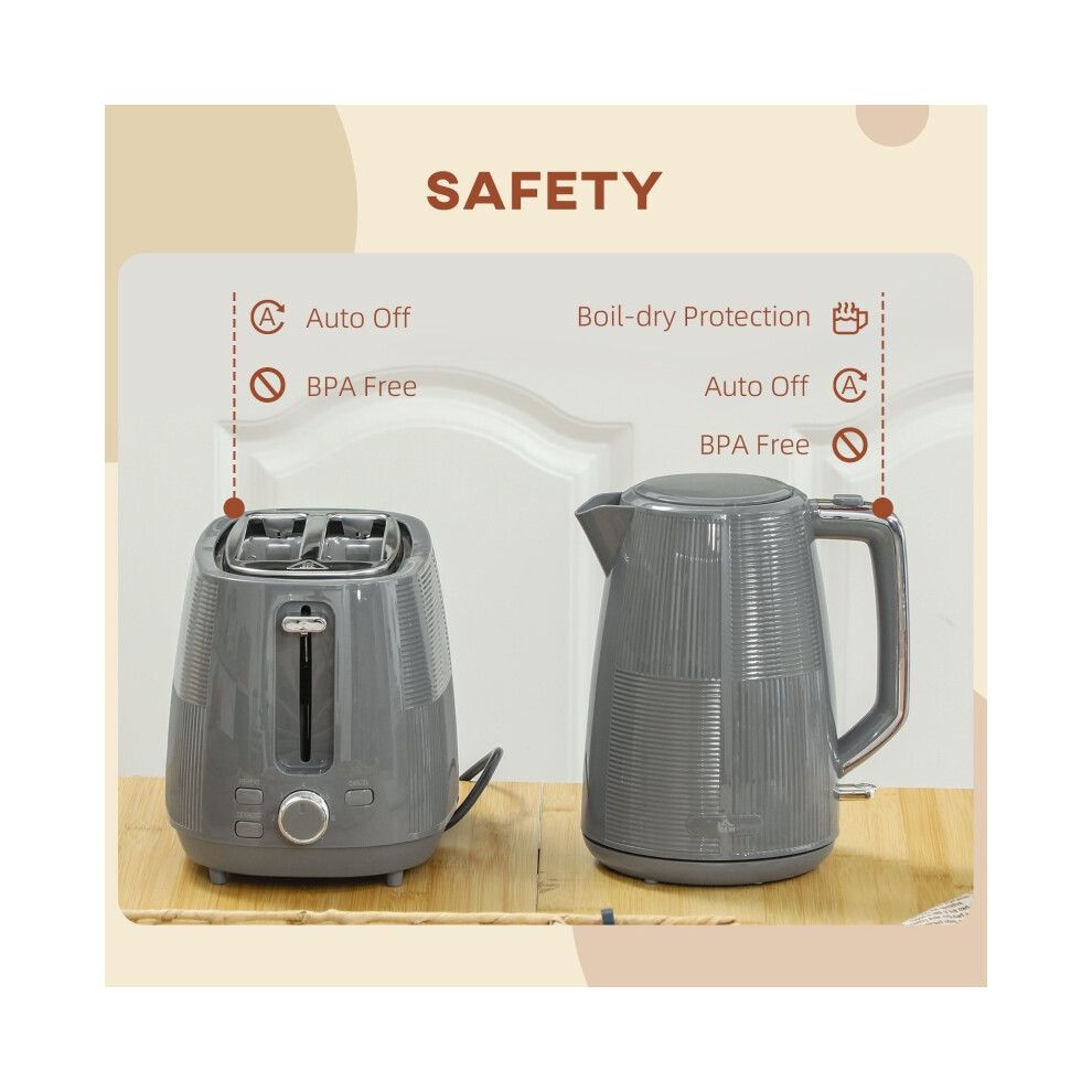 Electric Kitchen Set: 1.7L 3000W Fast Boil Kettle & 2 Slice Toaster with Adjustable Browning Safety Features Grey Finish-image-OPC-PMYB9ZZ-NEW