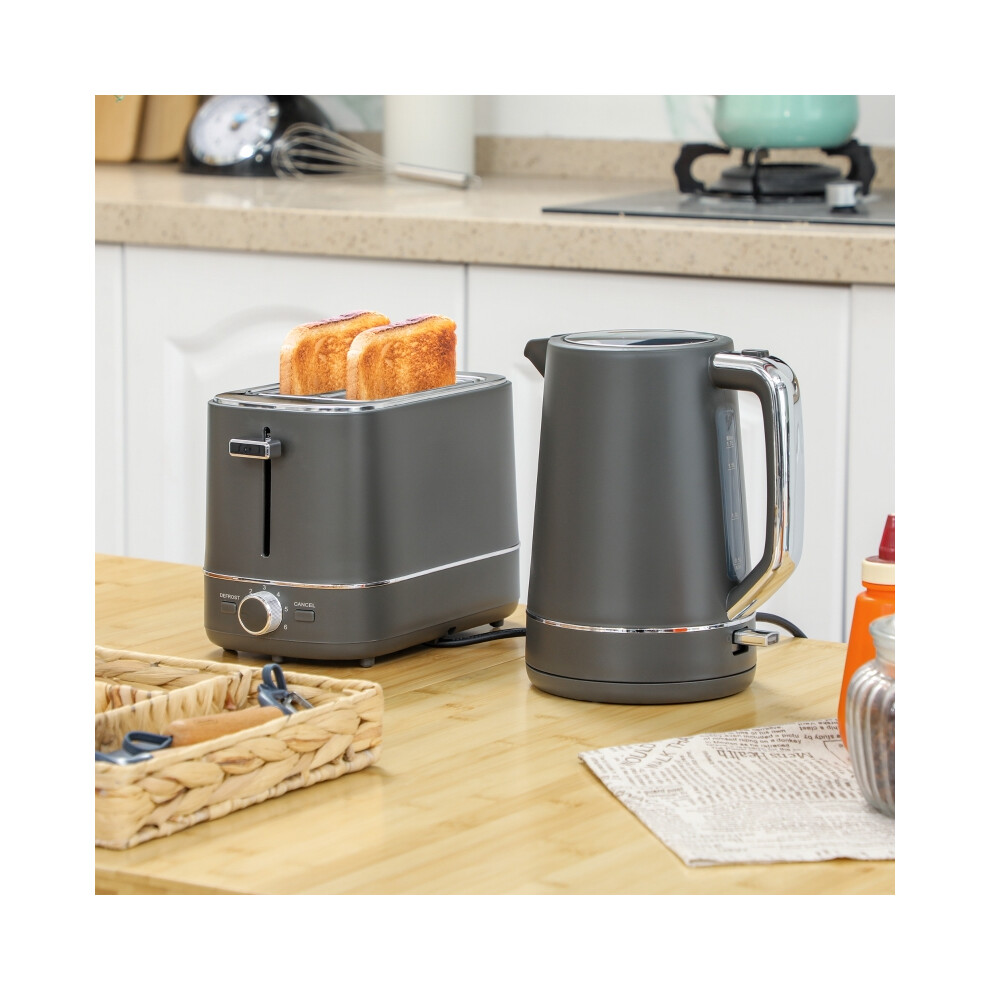 Premium Kettle & Toaster Set 1.7L Capacity 3000W Fast Boil 2 Slice Toasting Adjustable Browning Defrost & Reheat Grey-image-OPC-PMYBBND-NEW