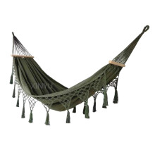 Hamock Outdoor Anti-rollover Canvas Tassel Hammock Outdoor Camping Equipment Swing Indoor Enlarged Hanging Chair Hammock A Green