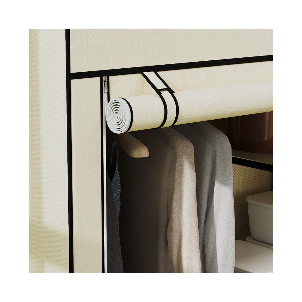 Foldable Fabric Wardrobe with 6 Shelves and Hanging Rail Portable Cream White Closet 103 x 43 x 162.5cm-image-OPC-PMYBJW7-NEW