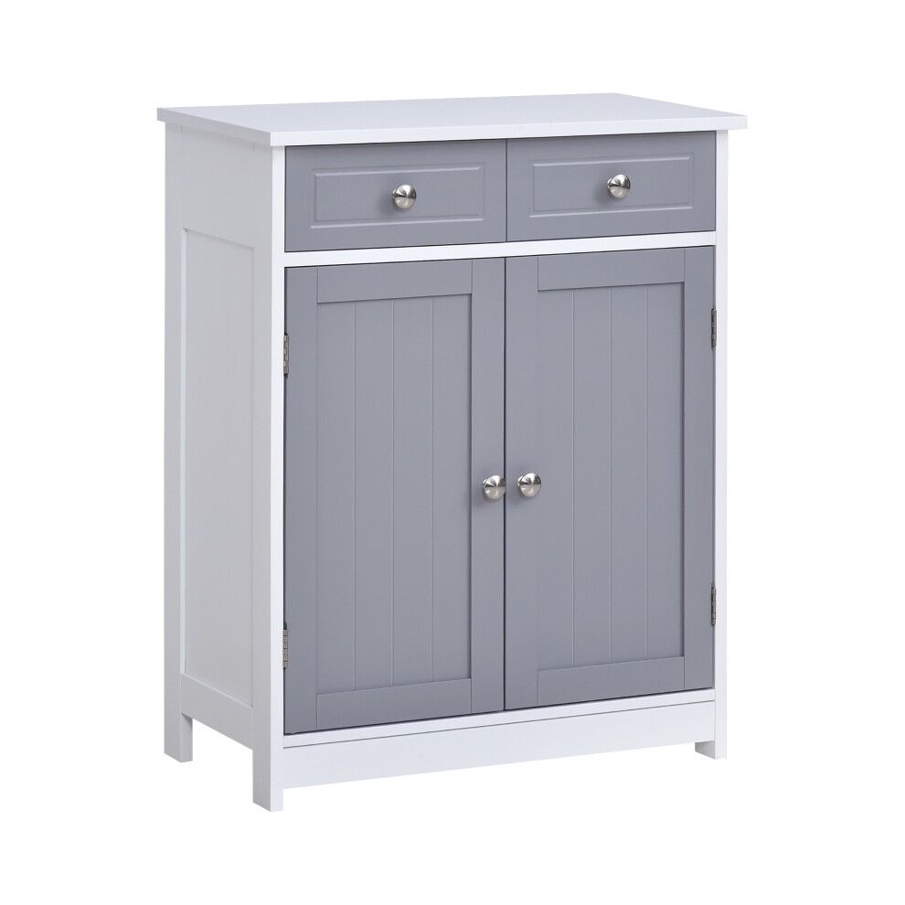 Bathroom Storage Cabinet 75x60cm Freestanding Grey White with 2 Drawers Adjustable Shelf Metal Handles Traditional Style-image-OPC-PMYBK96-NEW