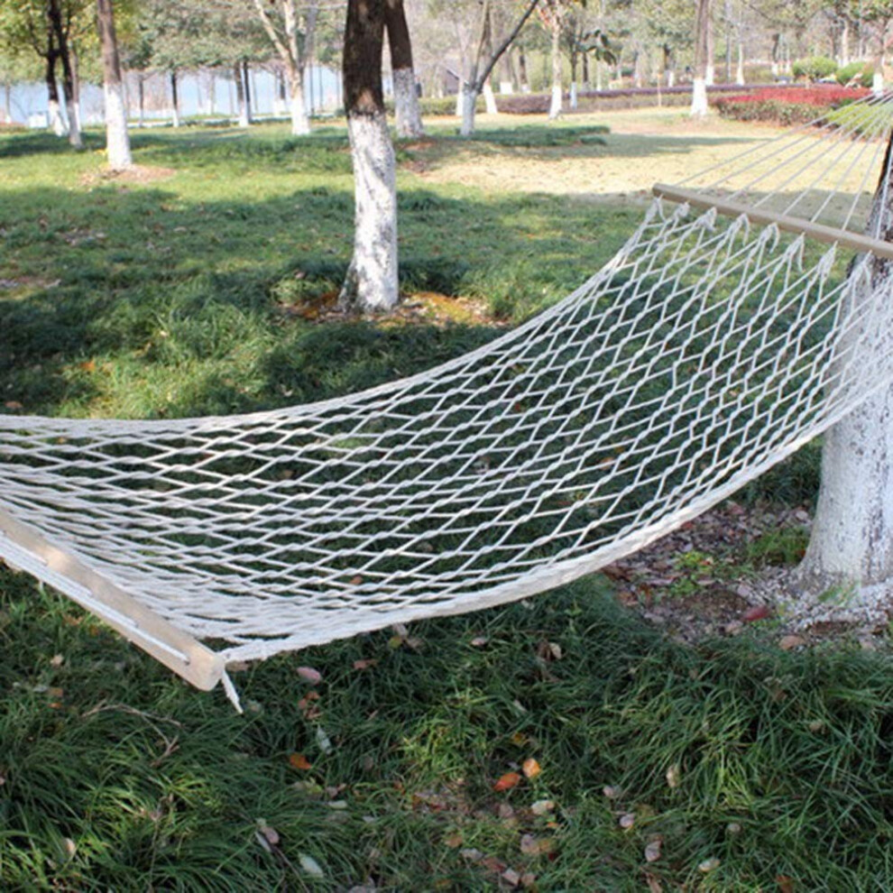 Portable Mesh Hammock Hanging Swing with Wooden Accents for Outdoor Garden Decor, Suitable for Travel and Camping-image-OPC-PMYBKBH-NEW
