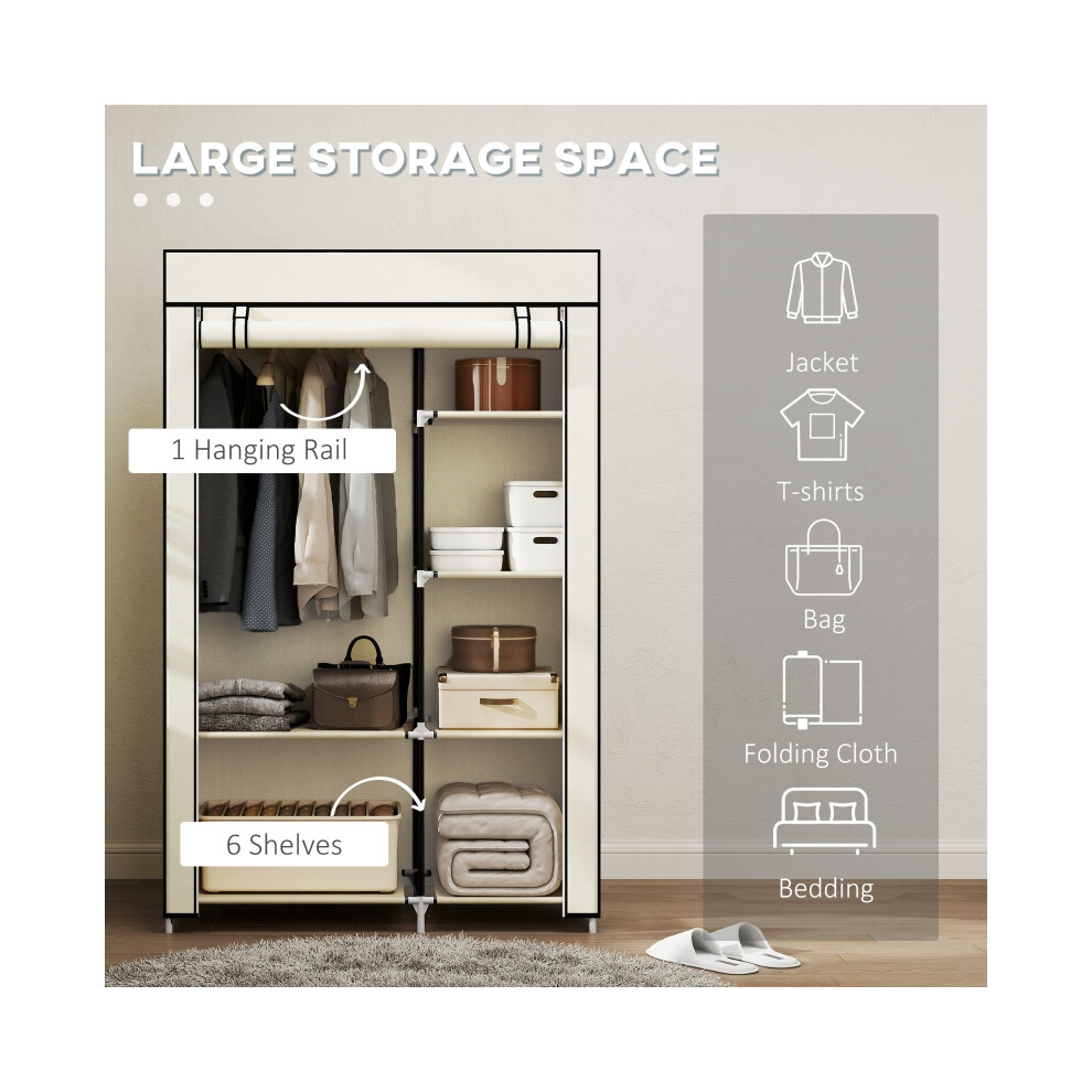 Foldable Fabric Wardrobe with 6 Shelves and Hanging Rail Portable Closet in Cream White 103 x 43 x 162.5 cm-image-OPC-PMYBMDF-NEW