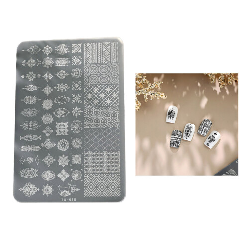 Elegant Nail Art Stamp Plate Checkered Striped Patterns 1