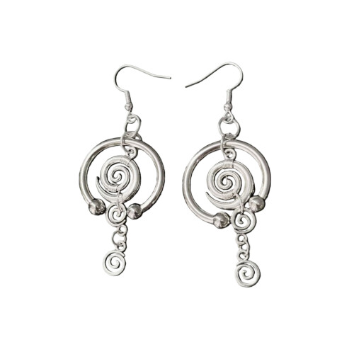 Swirls Pattern Silver Drop Earrings Handmade Comfortable Ear