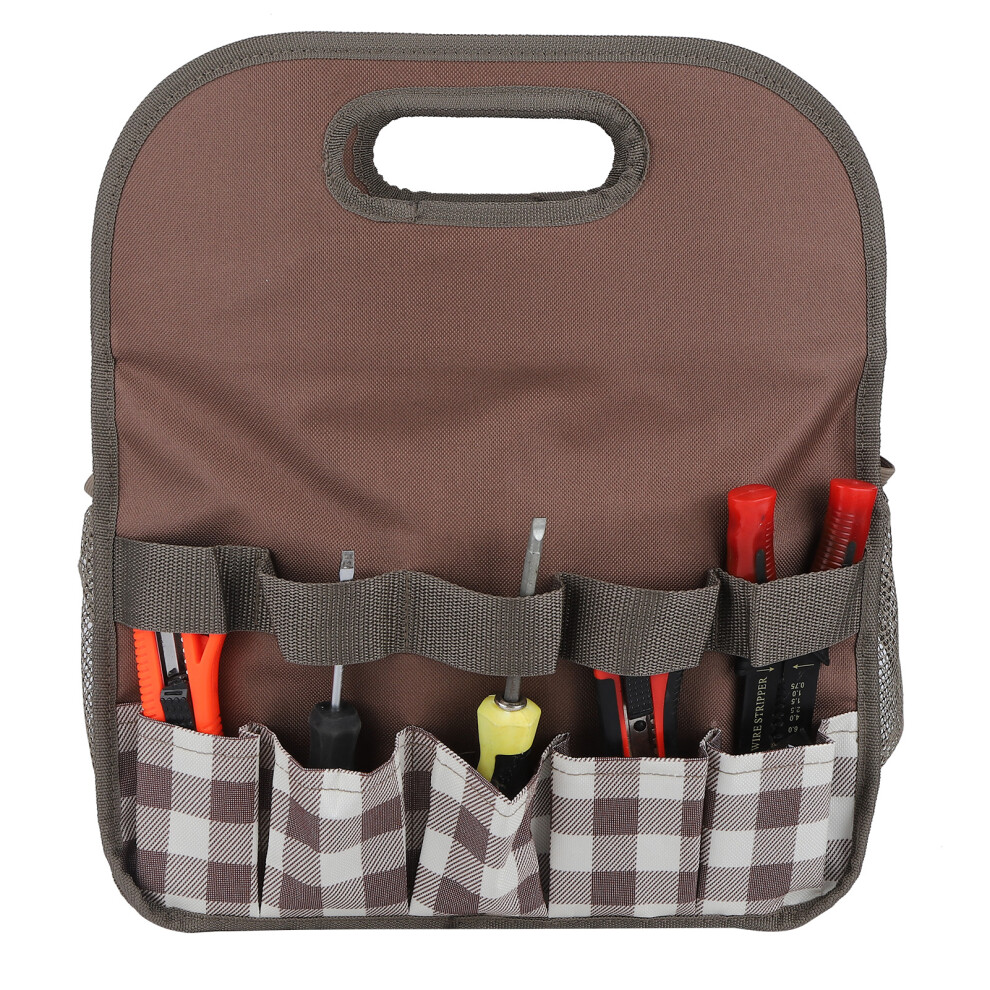 Portable 600D Oxford Garden Tool Bag, Brown + Plaid, 40X35cm 7681360746710