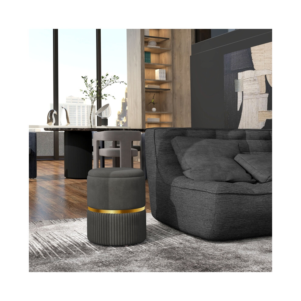 Grey Velvet-Feel HOMCOM Storage Ottoman with Comfortable Cushion Multi-Purpose Footstool Compact Size Hidden Storage-image-OPC-PMYCTQD-NEW