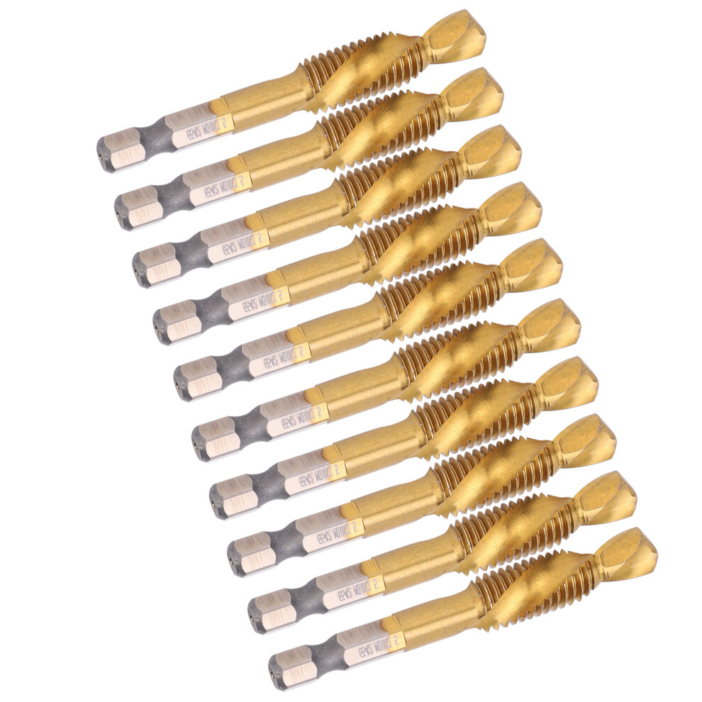 10Pcs Ti-Coated M10 Hss Tap Bits, 6-Angle Shank, 68Mm 4931360784018
