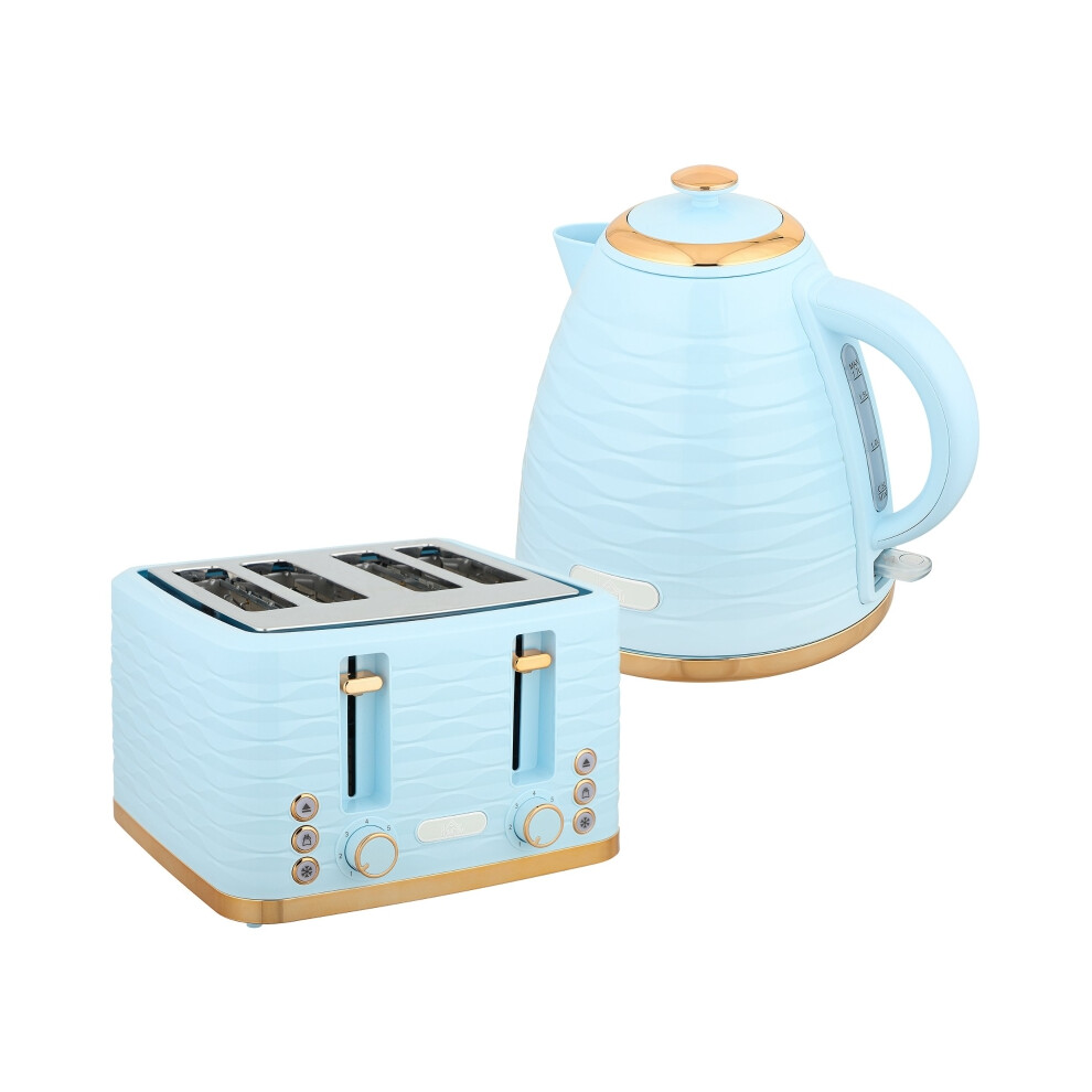 Kitchen Appliances: 3000W Electric Kettle and 4-Slice Toaster Set 1.7L Light Blue Adjustable Browning & Easy Clean Crumb Tray-image-OPC-PMYDCPR-NEW