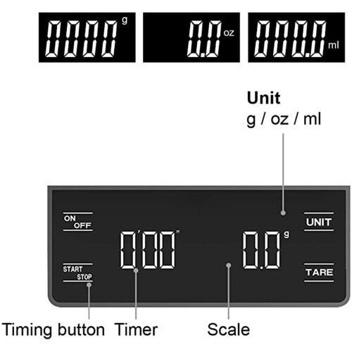 Digitale Küchenwaage mit Timer, 0,1g-3kg, LCD-Display, Schwarz 2