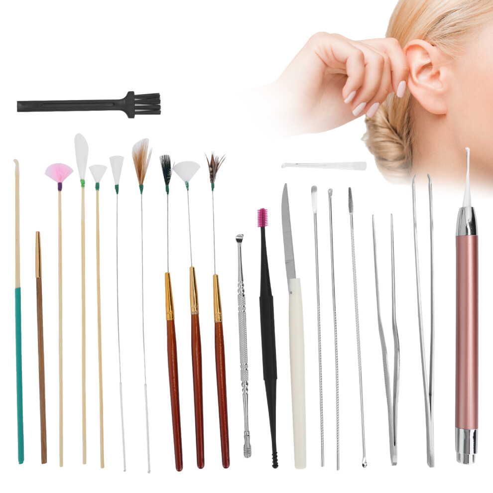 Light 20Pcs Stainless Steel Earwax Removal Kit With Tweezers & Spoons