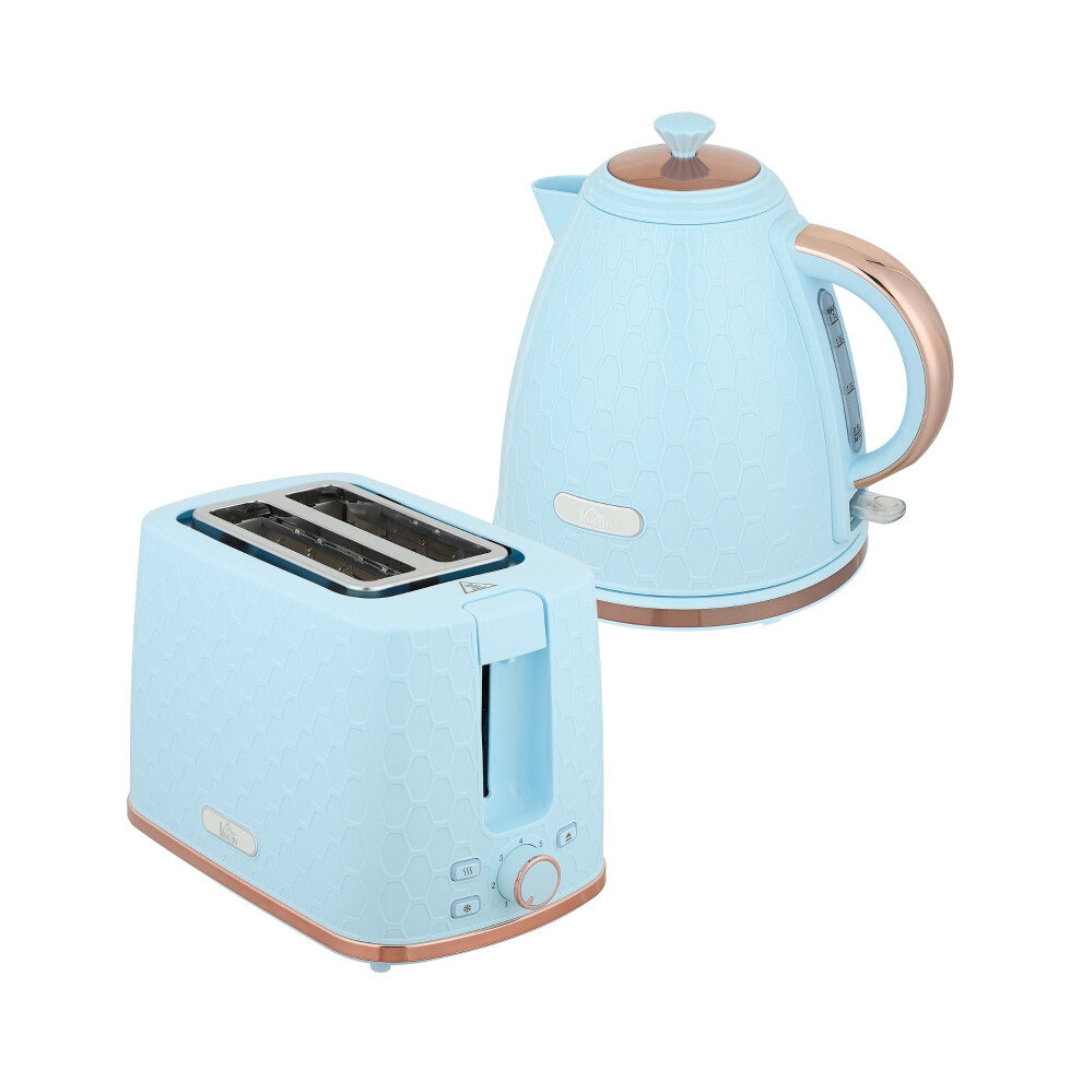 Electric Kettle and 2 Slice Toaster Set 1.7L 3000W Fast Boil with Auto Shut Off Browning Controls Light Blue for Kitchen Use-image-OPC-PMYDQMH-NEW