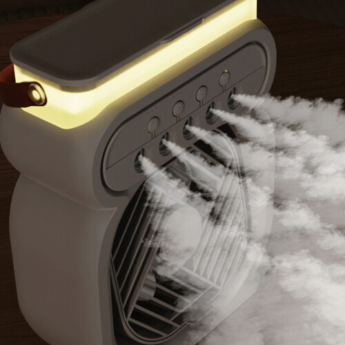 (black) Timing Switch Mini Air Cooler With LED Night Light Hot Three In One 1