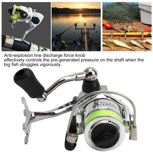 Portable Spinning Reel 120m/393.7ft, Foldable Rocker Arm, Interchangeable Handle 2