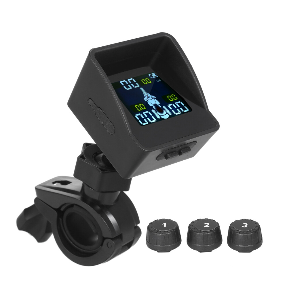 Wireless Solar Tire Pressure Monitor With 3 Sensors For Tricycle - Lcd Black 8321360829219