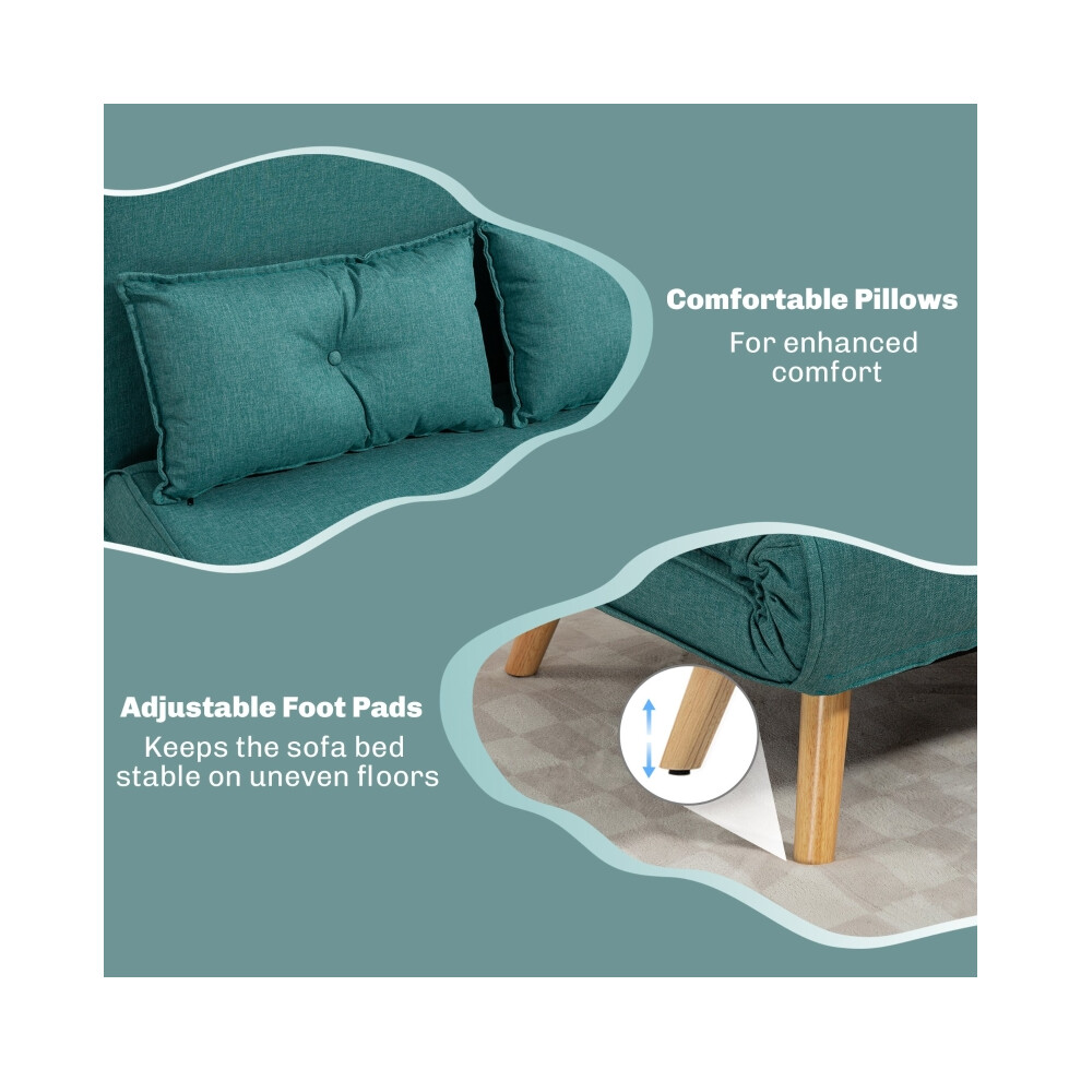 Linen-Look Two-Seater Sofa Bed in Green Multi-Functional Comfortable Couch with Easy Conversion Ideal for Living Rooms-image-OPC-PMYFPV9-NEW