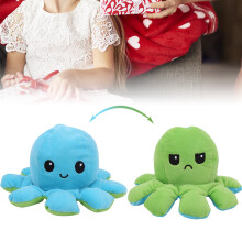 Reversible Octopus Plush Doll, 20x20x10cm, Light Blue &amp; Green