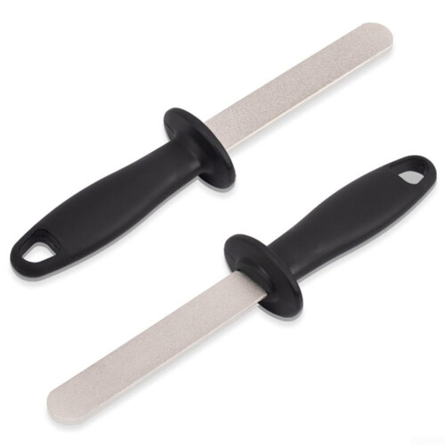 2Pc Double-Sided Diamond Files Sharpening Stone Tool 400/1000 Grit Ergonomic Handle For Chisel Scissor Blade Sharpener Hand Tools Black Silver