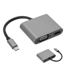 Multiport Type C Hub Adapter 4 in 1 PdHDMiVGaUSB for Computer Silver