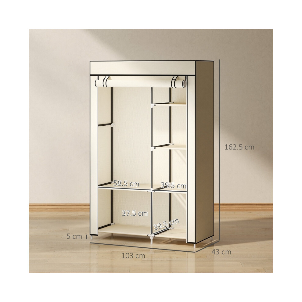 Portable Fabric Wardrobe with 6 Shelves & Hanging Space - Foldable Closet Cream White 103 x 43 x 162.5 cm-image-OPC-PMYGWM5-NEW