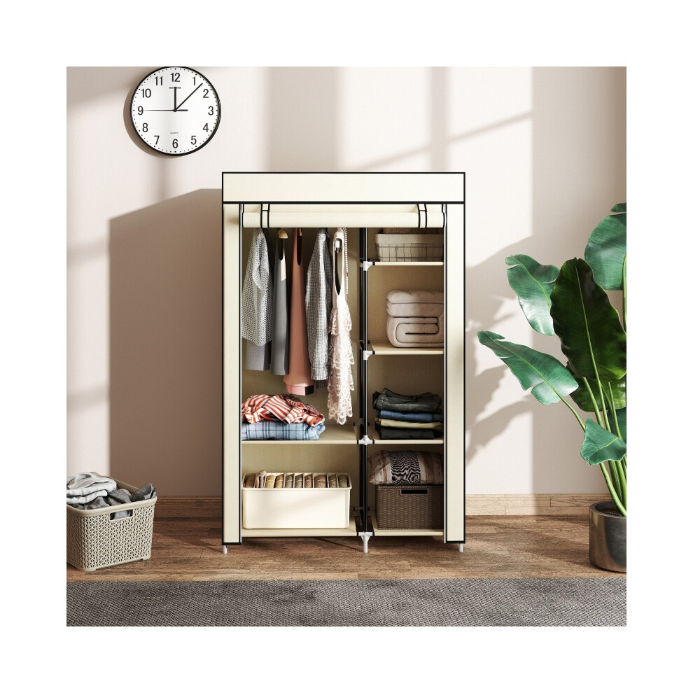 Fabric Wardrobe Storage Closet with 6 Shelves Hanging Rail Foldable Design Cream White 103 x 43 x 162.5 cm-image-OPC-PMYGXZV-NEW