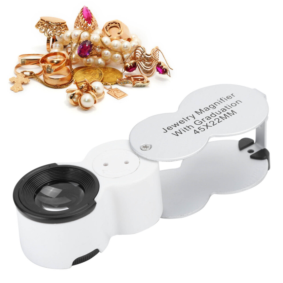 45X Jewelry Magnifying Glass with LED & UV Light, 25mm Scale