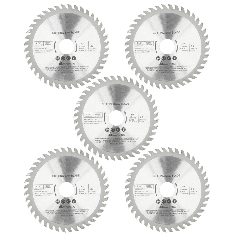 5Pcs 4.9In Circular Blade 40T Woodworking Cutting Discs Carbide Tipped 9431360899194