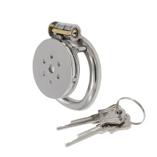 Flat Chastity Cage Metal Male Chastity Device Dark Lock Design Steel Cage for Men BDSM Bondage Cage Sex Toys for Couples (45mm/1.77in)