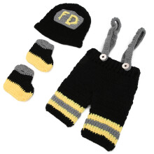 Baby-Feuerwehrmannhut & Hose aus Häkelmaterial – Requisit-Set für Neugeborene 0-6 Monate