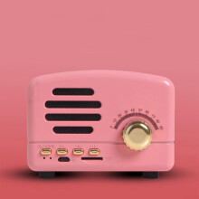 Portable Retro Speaker with FM Player, TF Card Support, Vintage Wireless Audio Player, 5-6 Hours Playtime, 3W Output Power, Classic Design (Pink)