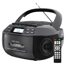 Portable CD Player Boombox Cassette Player with Bluetooth, AM FM MP3 Radio, Remote Control, LED Display for Home & Family Use Black