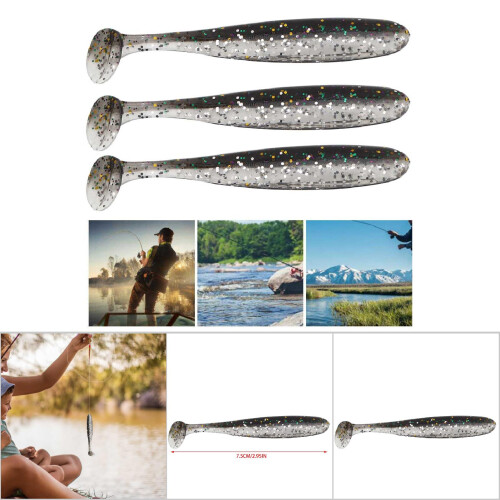 20 Stück 7,5 cm Weiche Kunststoff T-Schwanz Grub Wurm Fischköder Schwarz 2