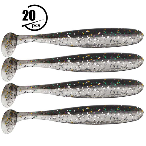 20 Stück 7,5 cm Weiche Kunststoff T-Schwanz Grub Wurm Fischköder Schwarz 1
