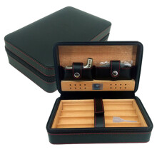 Zeitlose Handwerkskunst, tragbarer Humidor aus echtem Leder, Platz für 4 Zigarren, multifunktionales Design, reisefreundlich für Damen und Herren,
