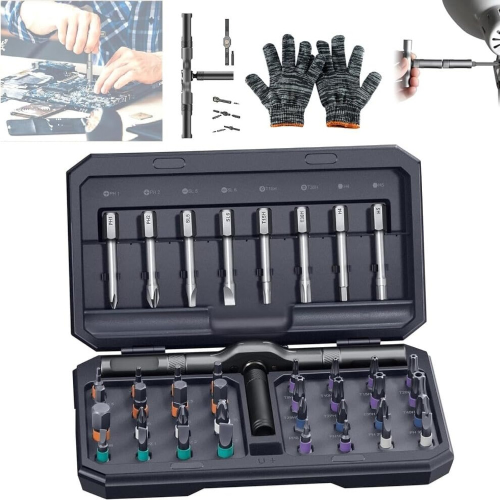 42-In-1 Magnetic Ratchet Screwdriver Set - Multi Bit Ratcheting Driver With Detachable Handle & 42 Precision Bits In Storage Case (Black) 9323874956916